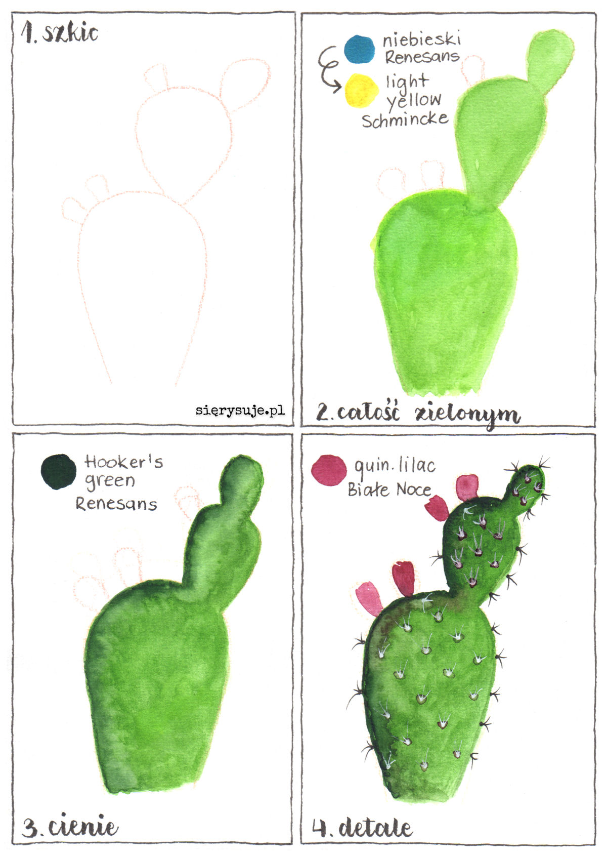 sierysuje.pl tutorial jak namalować kaktusa akwarelami